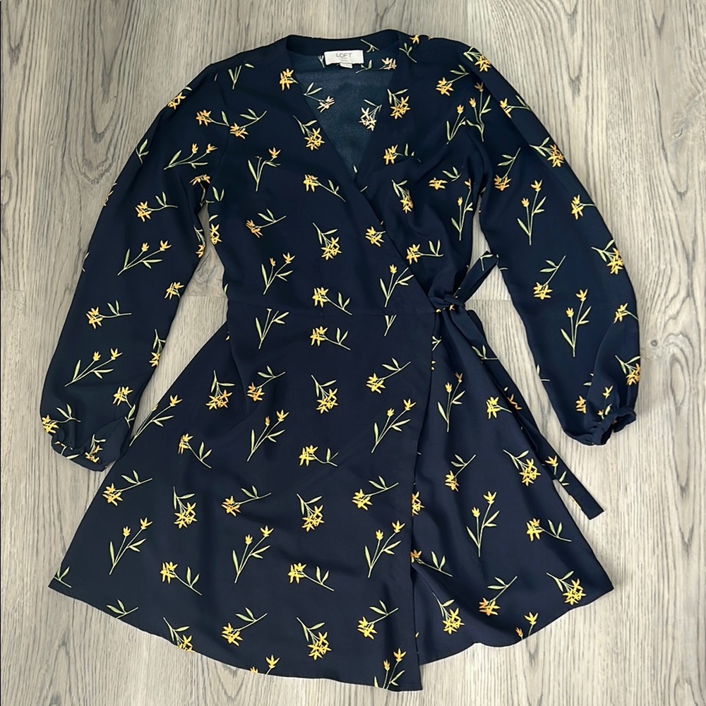 Loft Floral Wrap Dress with Yellow Flowers Size 00 Petite